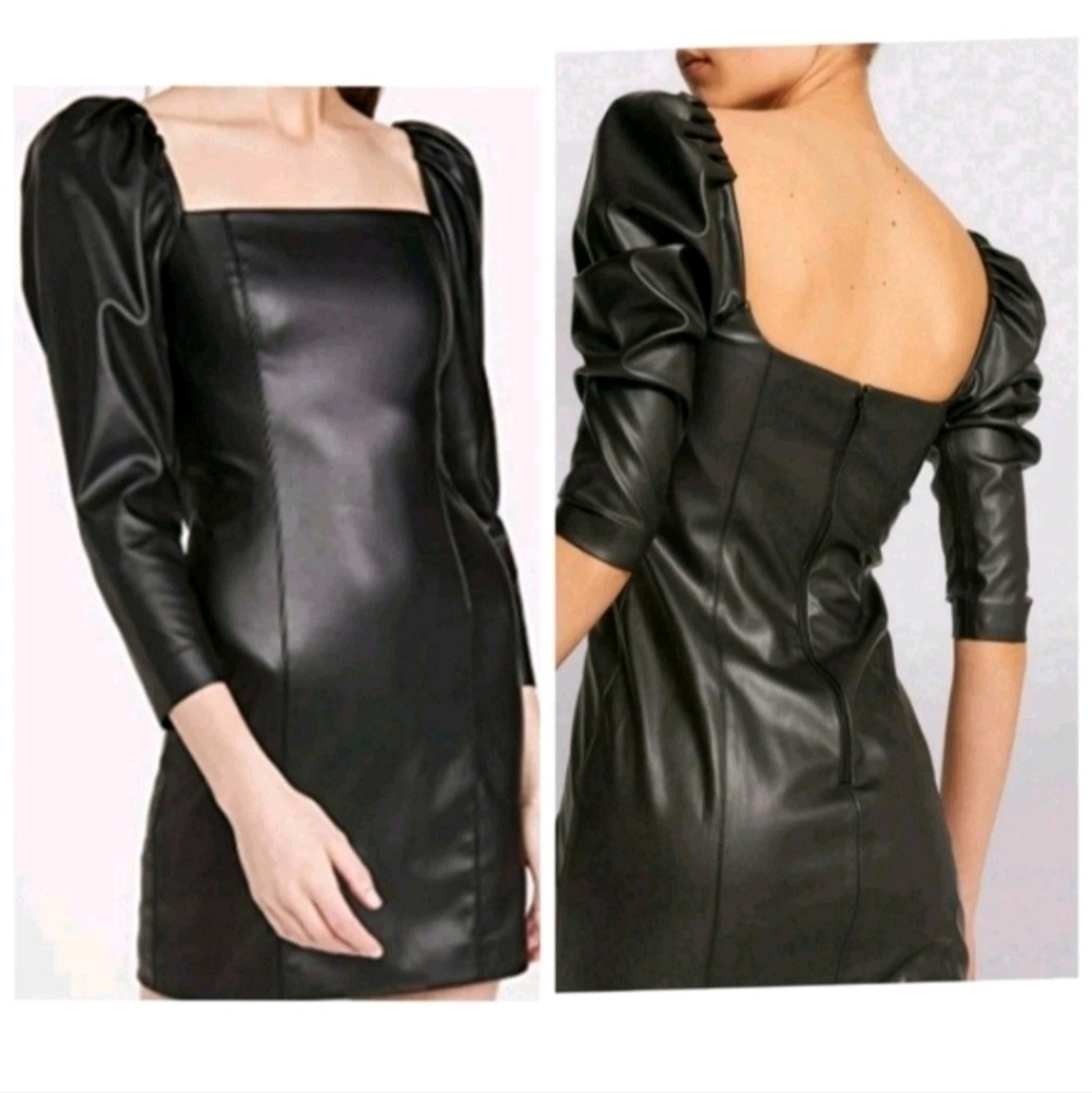 Alice + Olivia Frances Vegan Leather Puff Sleeve Mini Dress Size 2